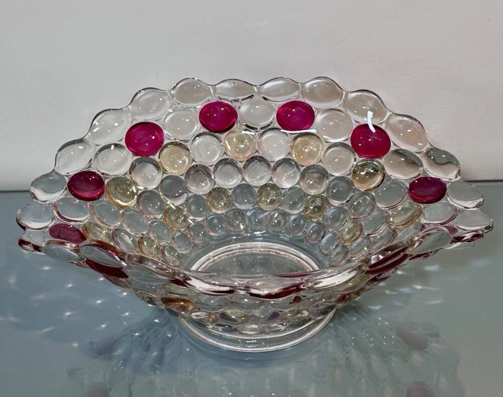 Vintage Westmoreland Thousand Eye Ruby Flashed Glass Oval Console Bowl 12”